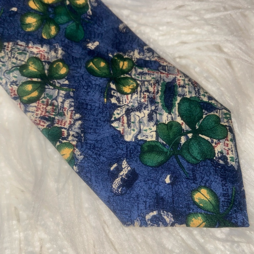 Robert Talbott Blue Tie with Green and Yellow Clover